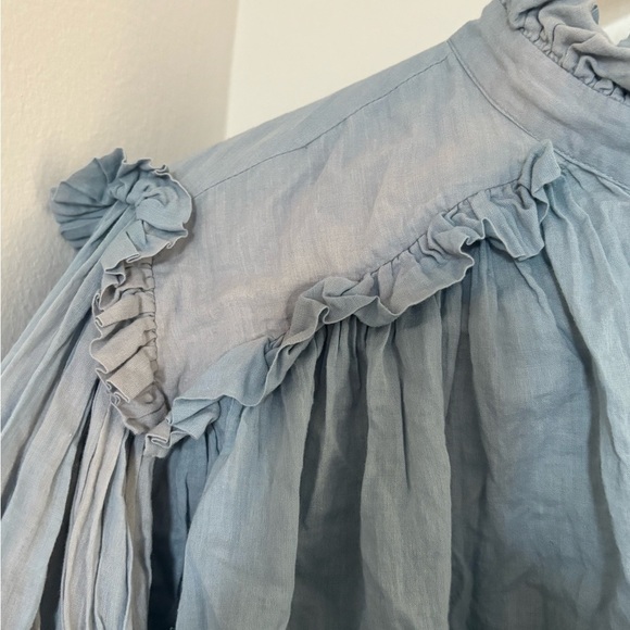 Chic Light Blue Blouse with Ruffle Details - Picture 3 of 4